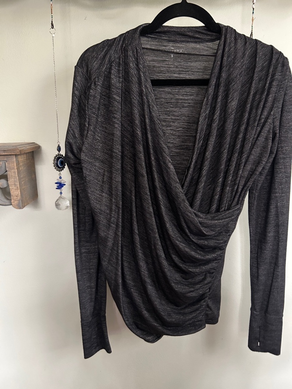 Athleta Charcoal Gray Wrap-Style Long Sleeve Top